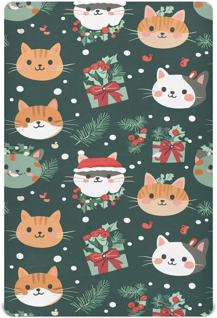 Crib Sheets for Boys Christmas Kawaii Cats Baby Girl Sheets,Neutral Mini Crib Mattress Sheets,Crib Mattress 52 * 28 * 9I