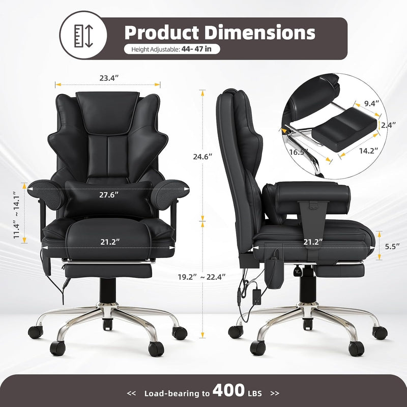 Silla ejecutiva de oficina con calefacción y masaje de 7 puntos, reposapiés