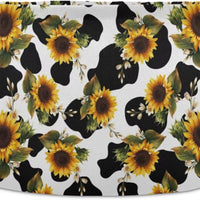 LEANSHSA Sunflower Cow Print Collapsible Round Storage Basket with Handles