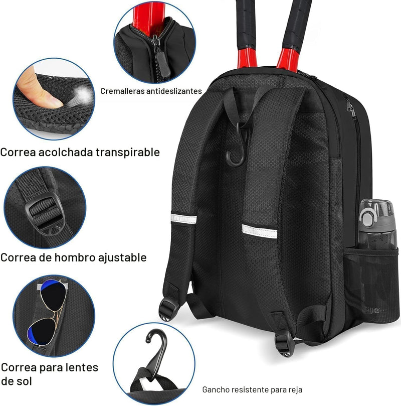 Ytonet - Mochila de tenis para mujer y hombre, 2 raquetas