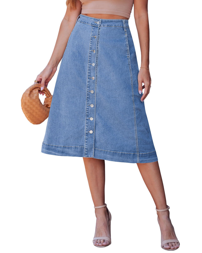 luvamia Jean Skirts for Women Trendy Midi Length A Line Cowgirl Skirt Western A-line Midi Skirts for Women Button Down L