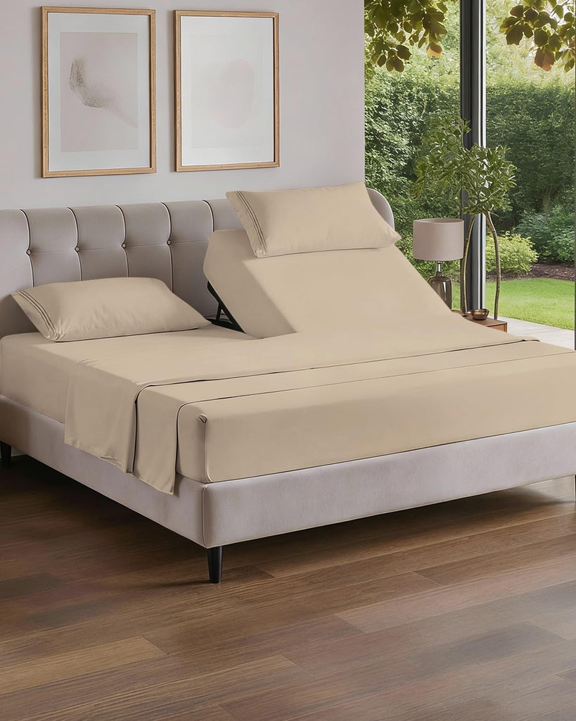 Flex Top Split Head King 4 Piece Sheet Set - Ultra-Soft, Breathable - Wheat