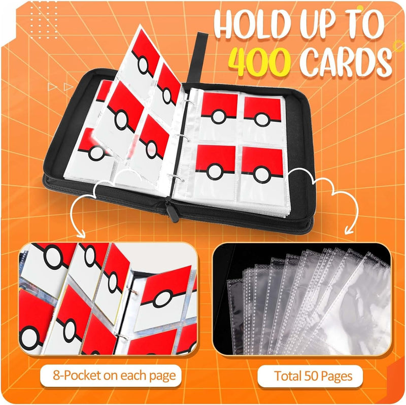 EASYFUN Card Binder 4 Pocket, Trading Card Holder Fits 400 Cards With 50 Removable Sleeves