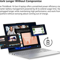 Lenovo ThinkBook 16 Gen 8 Business Laptop, 16" WUXGA IPS Display, Intel Core Ultra 7 255H, 32GB DDR5 RAM, 1TB PCIe SSD, Fingerprint Reader, Copilot AI PC Office 365 for Web, Arctic Grey Windows 11 Pro