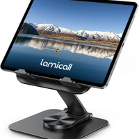 Lamicall Adjustable iPad Stand for Desk, Ultra-Slim Foldable, 360° Rotation