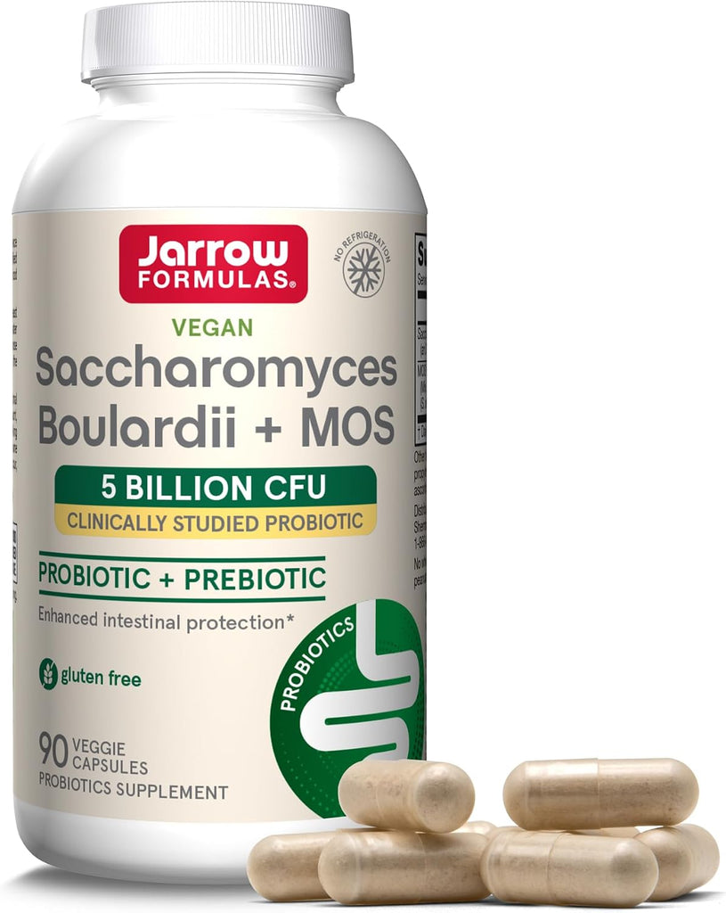 Jarrow Formulas Saccharomyces Boulardii + MOS Probiotics for Digestive Health and Intestinal Tract Support - 5 Billion CFU Per Serving - 90 Delayed Release Caps - Probiotic + Prebiotic - 90 Servings - 90 Count (Pack of 2)