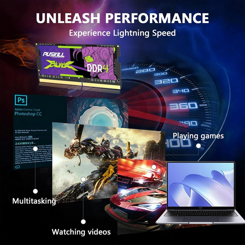 PUSKILL DDR4 Laptop RAM 32GB Kit (2x16GB) 3200MHz (PC4-25600) 260-Pin SODIMM CL22 1.2V - Plug and Play Upgrade for Gaming Laptops and Notebooks, Compatible with Intel & AMD