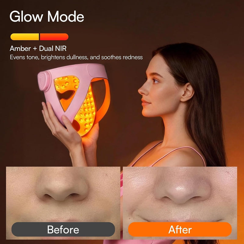 INIA Glow 4D - Máscara de terapia de luz roja inalámbrica para cara, NIR dual, 320 LED, 4 modos, refrigeración debajo de los ojos, máscara facial LED inalámbrica y recargable para el hogar y viajes, r