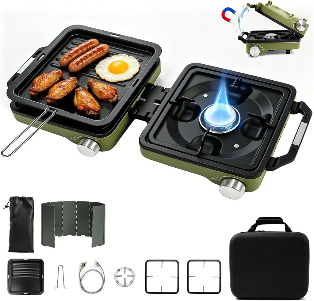 FIRXZYMZ 2 Burner Camping Stove with Windshield, 24000 BTU