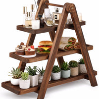 Wooden 3 Tier Foldable Serving Tray & Cupcake Stand