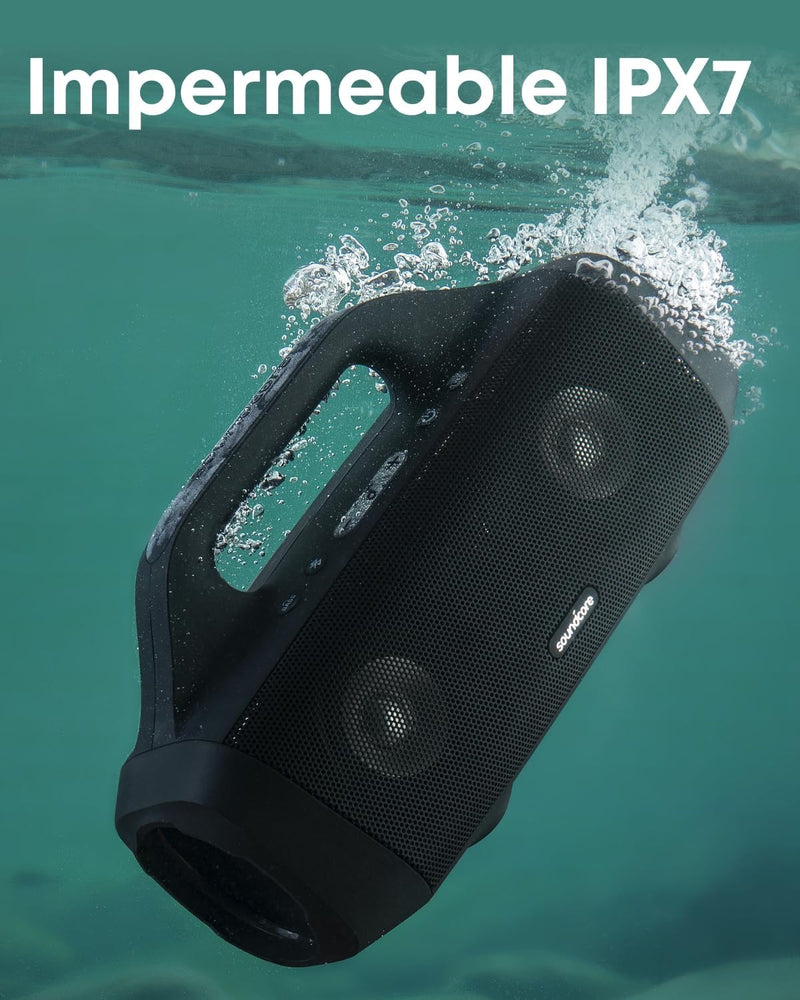 Soundcore Anker Motion Boom Waterproof Bluetooth Speaker with Titanium Drivers, BassUp Technology, IPX7, 24H Playtime, App, Built-in Handle, Outdoor Speaker for Camping, Pool, Beach, Backyard