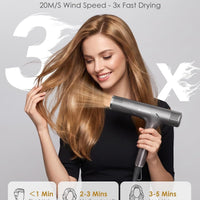 BEAUTURAL 1600W High-Speed Foldable Dual Voltage Travel Hair Dryer, Gray