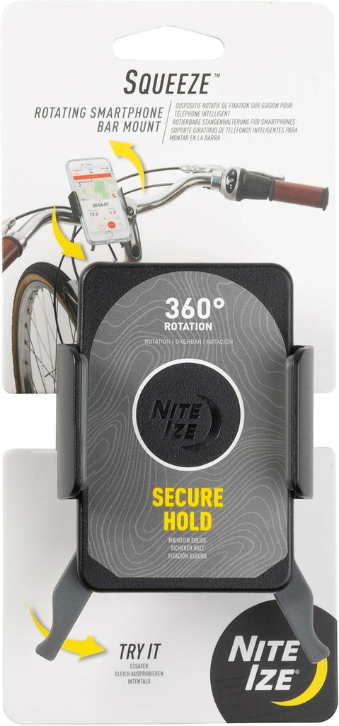 Nite Ize Squeeze Rotating Smartphone Bar Mount, Universal Bike Phone Holder For Bar or Stem, Compatible With MagSafe iPh