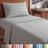 Twin XL 3 Piece Sheet Set - College Dorm Room Essentials - Grey Stripes