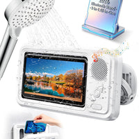 Shower Phone Holder Waterproof for iPhone Bathroom Fan with Speaker Bluetooth Water Proof Wall Mounted Mirror Mount Bath Screen Case Accessories Mount Cell Altavoz Impermeable Buddy in Bathtub