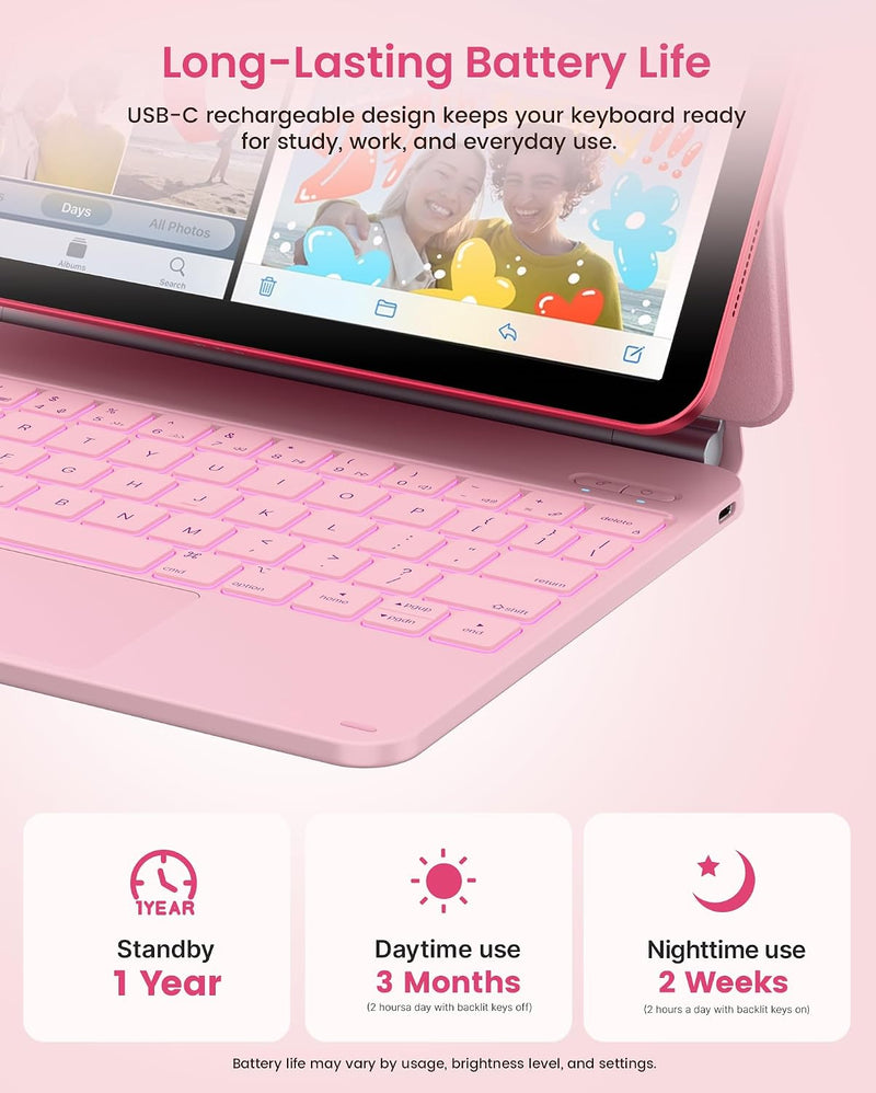 Funda con Teclado typecase Edge para iPad 11" (A16) / 10.ª Gen - Rosa Claro