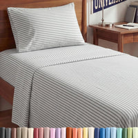 Twin XL Size 3 Piece Sheet Set - Breathable & Cooling Sheets - Grey Stripes