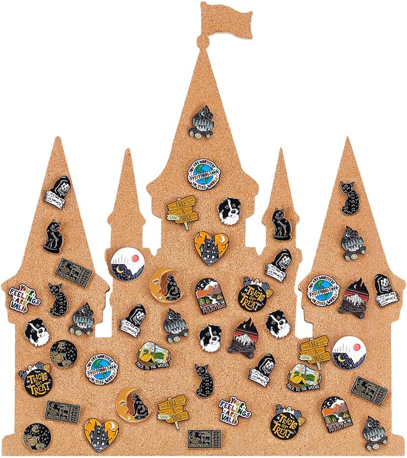 BENECREAT Castle Pin Board Cork Board, 14.2x11.8inch Bulletin Display Board Brooch Jewelry Display Cork Tray for Brooch