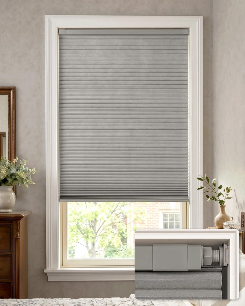 LazBlinds No Drill Blackout Cellular Shades, 35" W x 64" H, Dove Grey