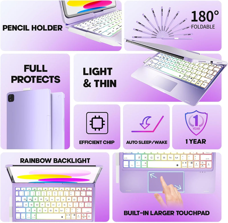 Funda con Teclado NOKBABO para iPad 10/11 (A16) y Air 11" (M4/M3/M2) - Morado Metálico