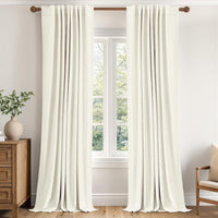 MIULEE 100% Blackout Linen Curtains for Bedroom 40W x 90L Ivory 2 Panels
