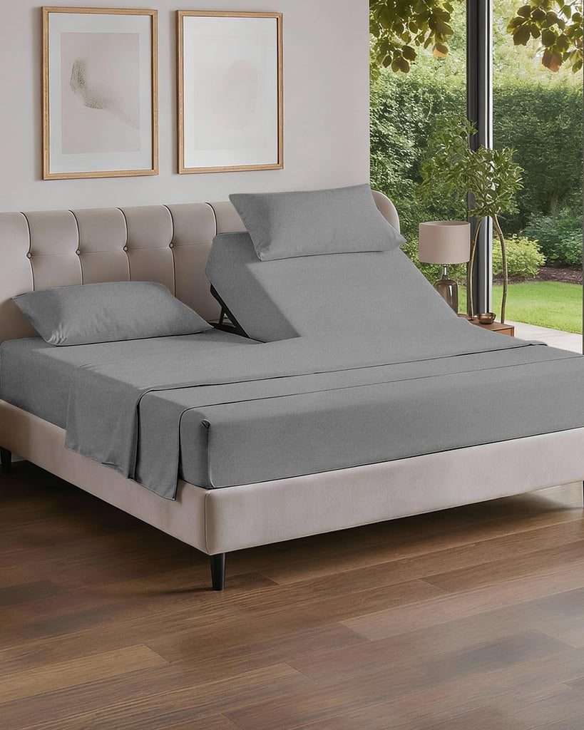Flex Top Split Head King 4 Piece Sheet Set - Ultra-Soft - Heathered Grey
