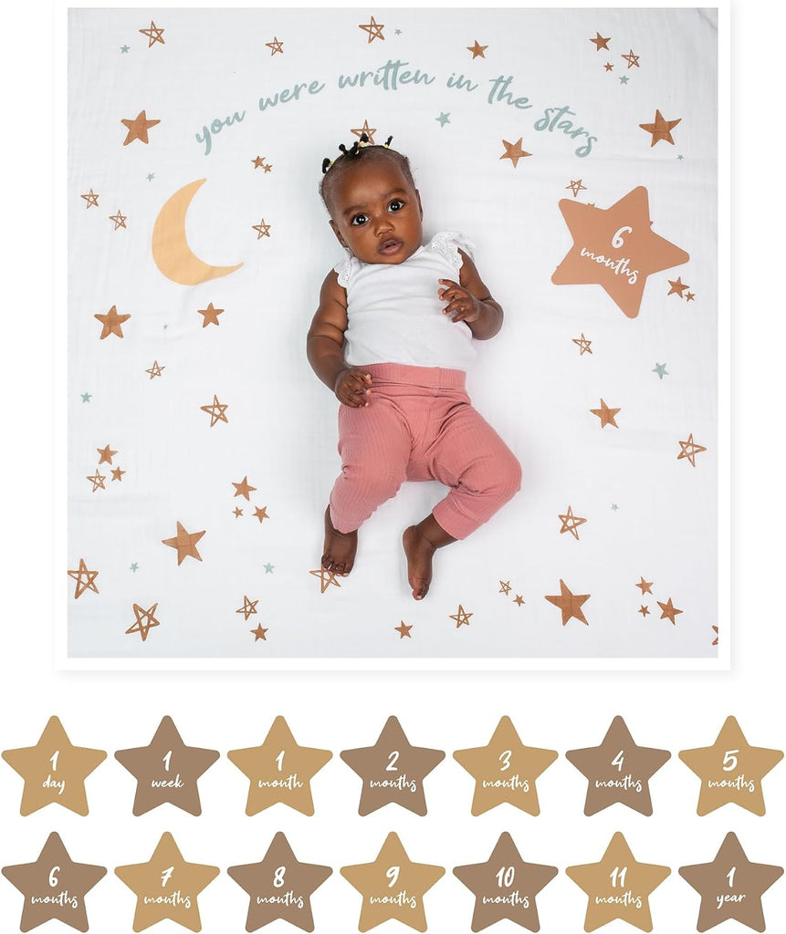 Lulujo Baby’s First Year Milestone Blanket and Card Set | 40in x 40in (Written in the Stars)