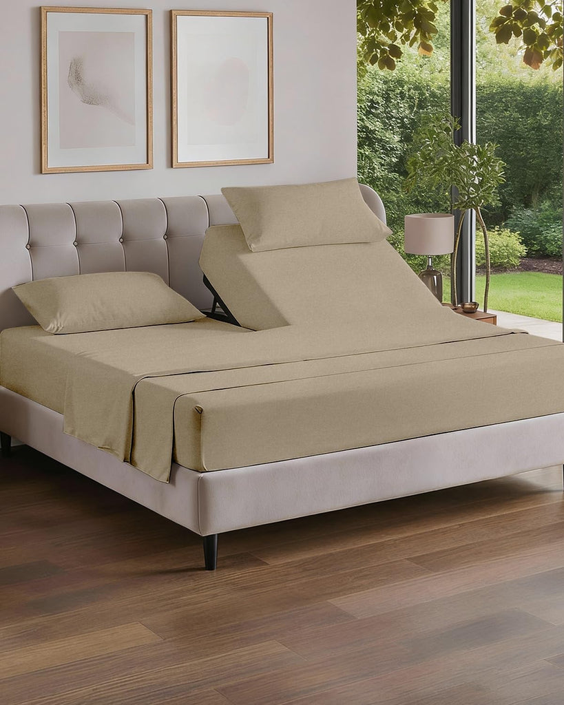Flex Top Split Head King 4 Piece Sheet Set - Ultra-Soft - Heathered Beige