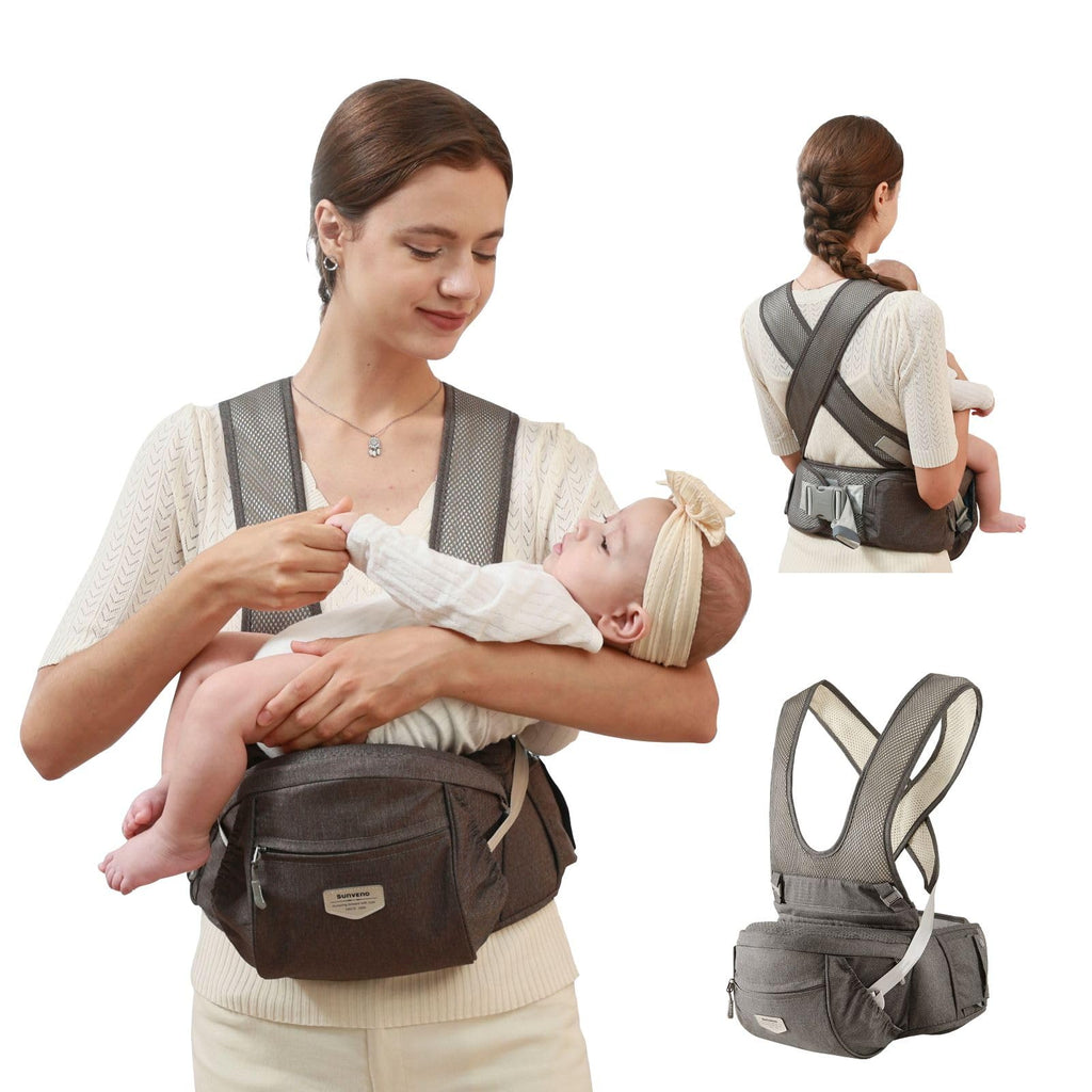SUNVENO Hip Seat Baby Carrier with Shoulder Straps, Quick Up and Down Toddler Carrier with Cradle Hold Design for Soothing Carry, Ergonomic Waist Seat with Storage Pockets