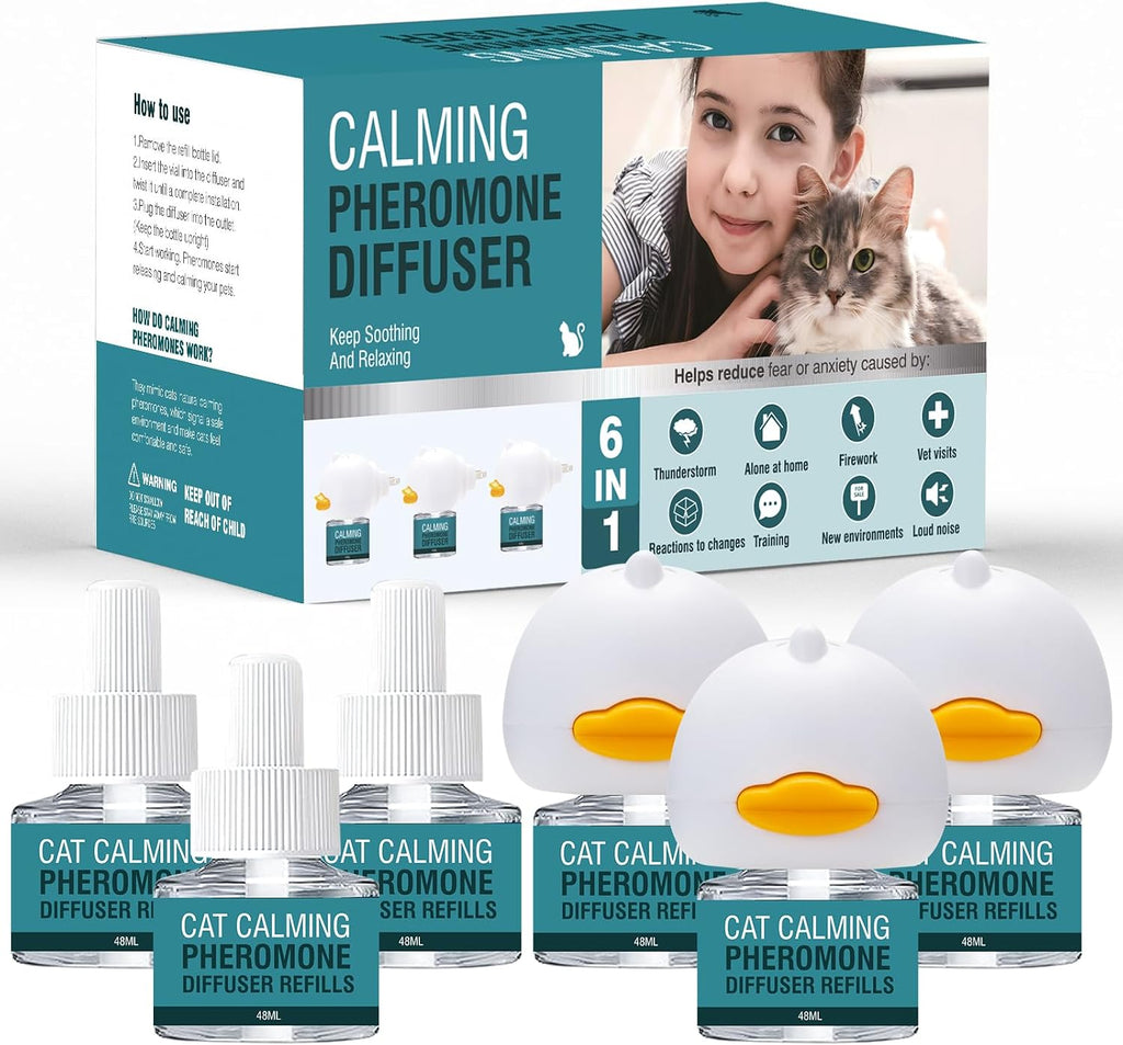 6 in 1 Cat Calming Diffuser Multicat Calming Pheromones Diffusers Relief Stress Scratching Anxiety Fighting 90 Days Calm