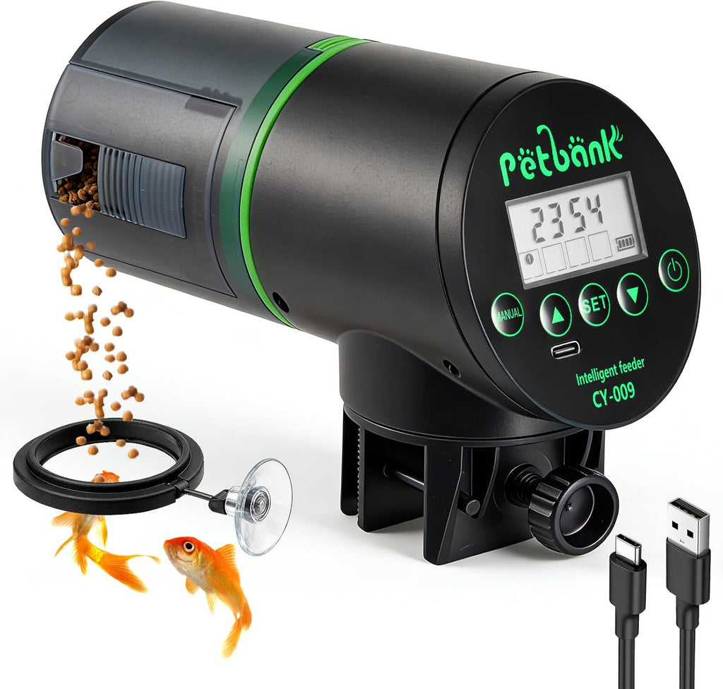 Petbank Automatic Fish Feeder for Aquarium Easy Setup & 4 Timers Black