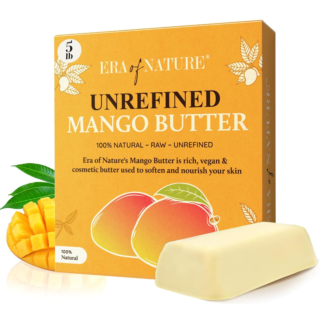 era of nature Organic Unrefined Raw Mango Body Butter Block 16oz - Moisturizing Mango Seed Raw Butter Bar for Skin & Hai
