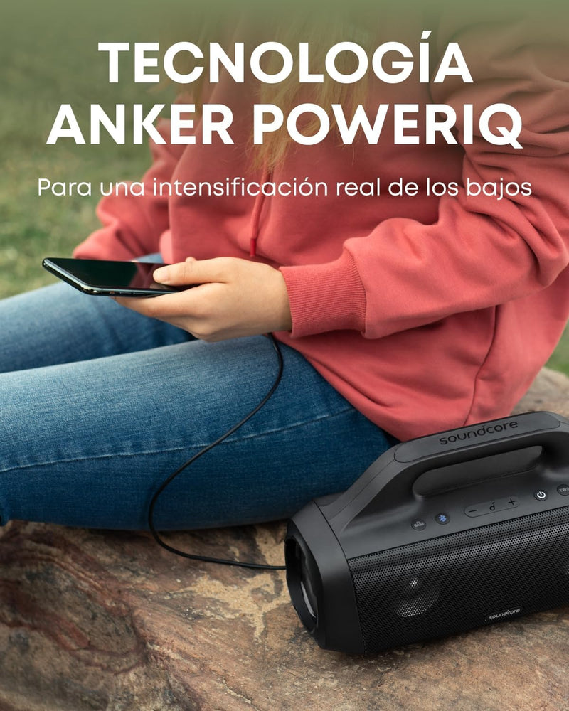 Soundcore Anker Motion Boom Waterproof Bluetooth Speaker with Titanium Drivers, BassUp Technology, IPX7, 24H Playtime, App, Built-in Handle, Outdoor Speaker for Camping, Pool, Beach, Backyard