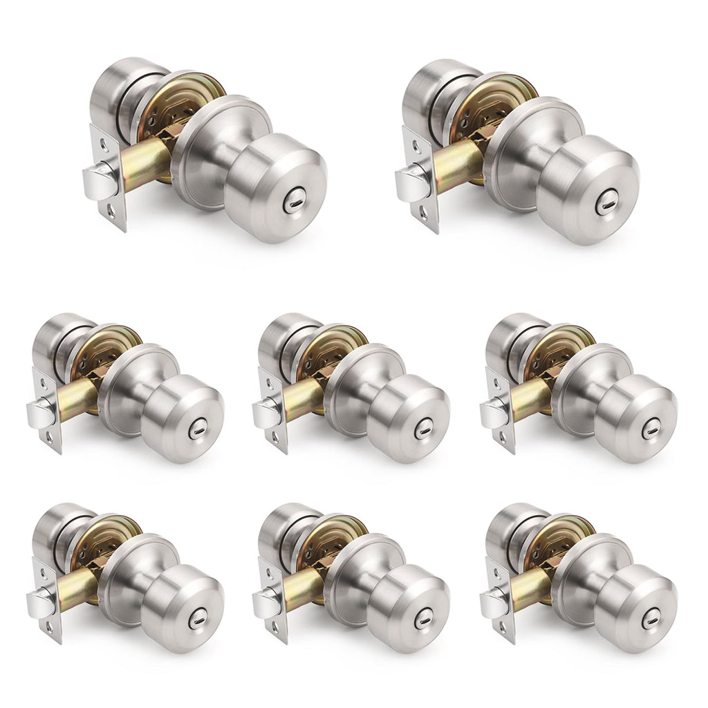KNOBWELL Interior Door Knobs with Cylindrical Shape Knob, Brushed Nickel Door Knob for Bedroom Bathroom, Keyless Privacy