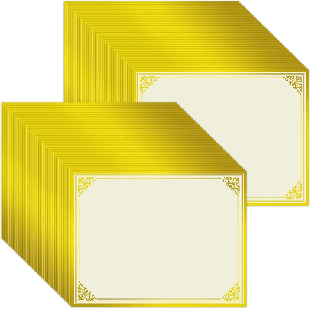 200 Sheet Gold Foil Award Certificate Paper Bulk 8.5 x 11 in for Printing Customizable Blank Cardstock Gold Border Certi