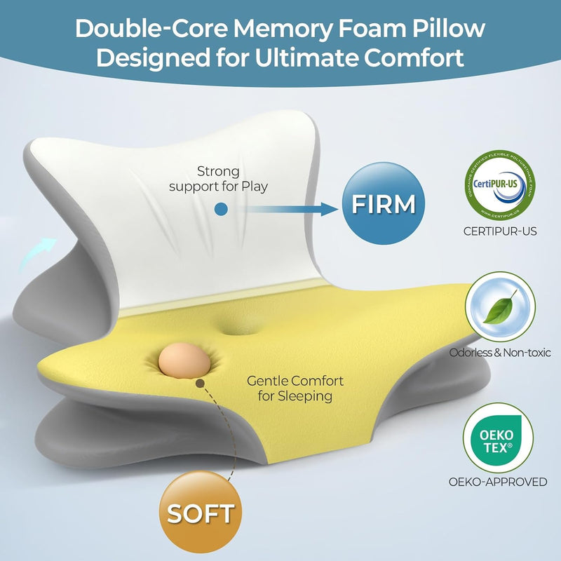 Tujami Cervical Neck Pillow for Pain Relief, Ergonomic Reading Pillow for Bed, Contour Wedge Pillow Back Support Pillow, Orthopedic Memory Foam Pillows for Sleeping, Use Lying Reading