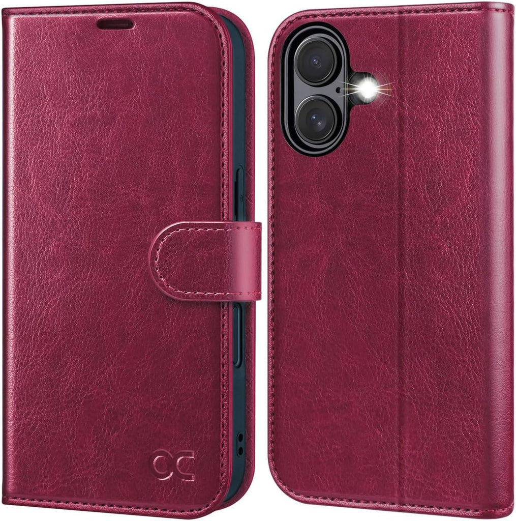 OCASE for iPhone 16 Wallet Case, Card Holder, Burgundy