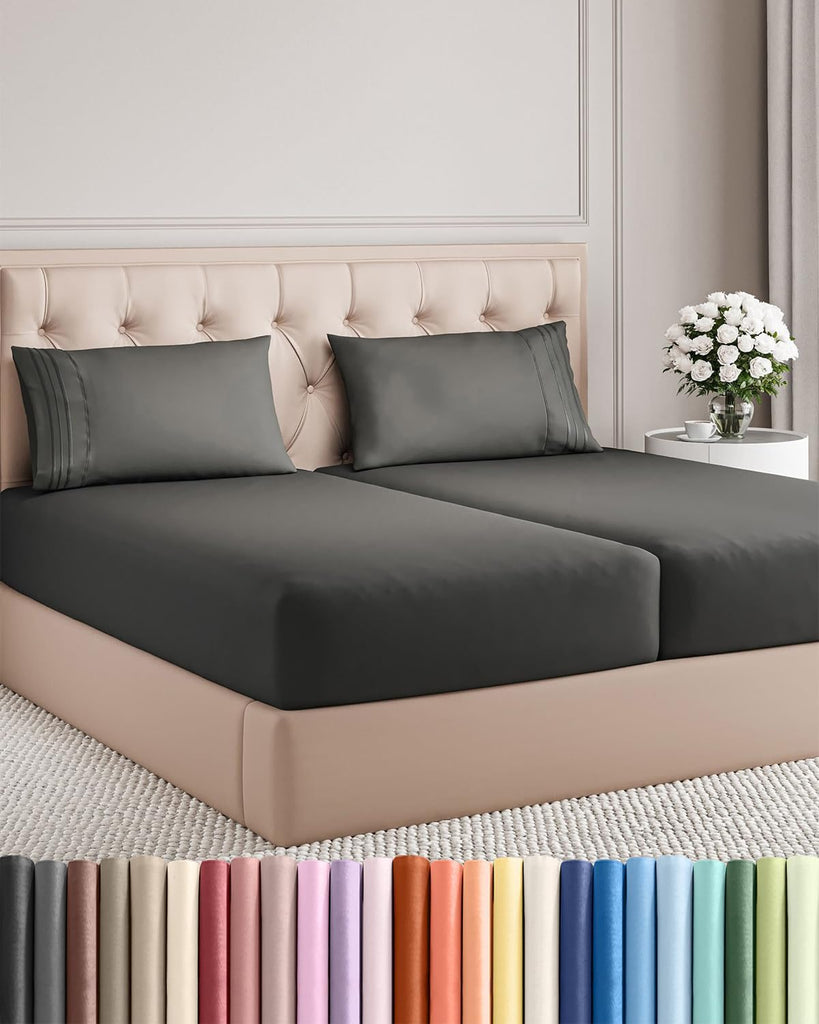 Split King Size 5 Piece Sheet Set - Breathable & Cooling Sheets - Charcoal