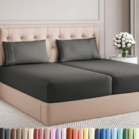 Split King Size 5 Piece Sheet Set - Breathable & Cooling Sheets - Charcoal