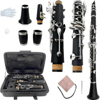 YoungMonic Ebonite C Clarinet with Carry Hard Bag & Care Kits Professional 17 Keys C Tuning Clarinets with 2 Barrels for
