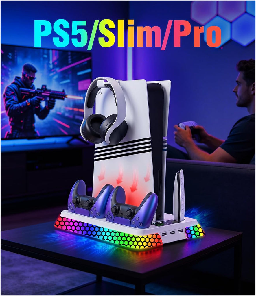 Cooling Station for PS5 Slim Pro,Vertical Stand with Adjustable Fan Charger
