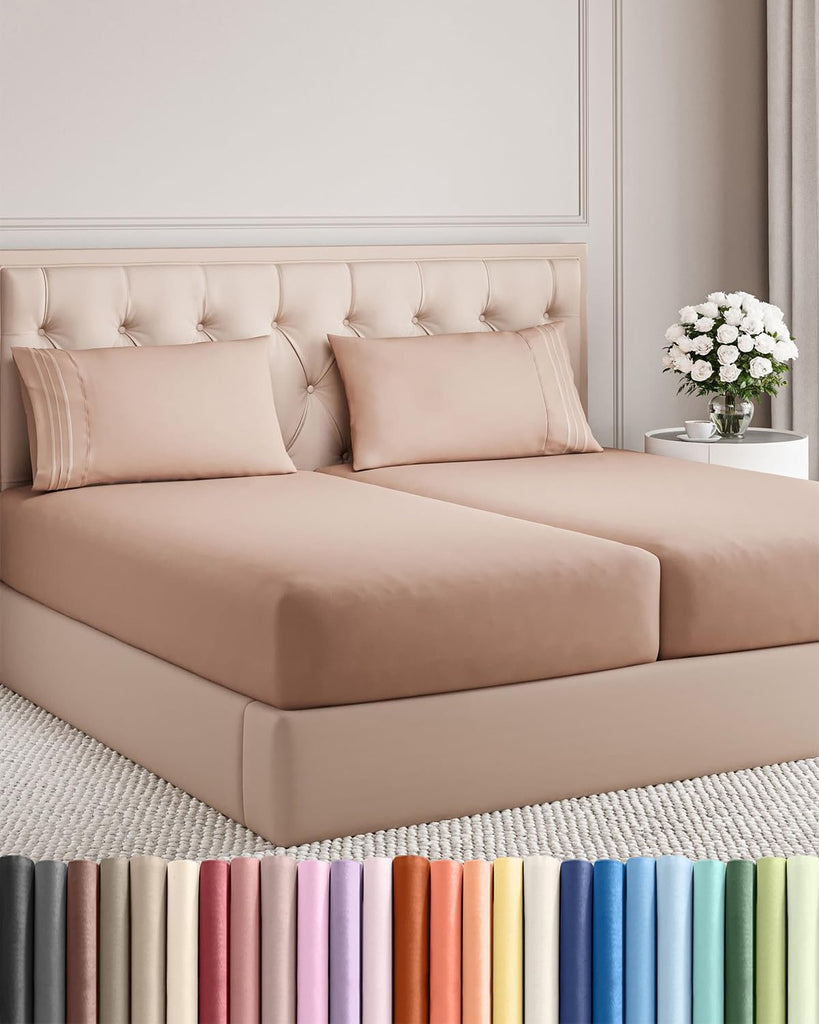Split King Size 5 Piece Sheet Set - Breathable & Cooling Sheets - Mauve