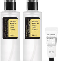 COSRX Snail 96% Mucin Power Essence 2ea y Retinol 0.1% Cream Mini Sample 1ea, juego de inicio de piel de vidrio, exclusivo de Amazon, kit de cuidado de la piel coreano hidratante y reafirmante diario,