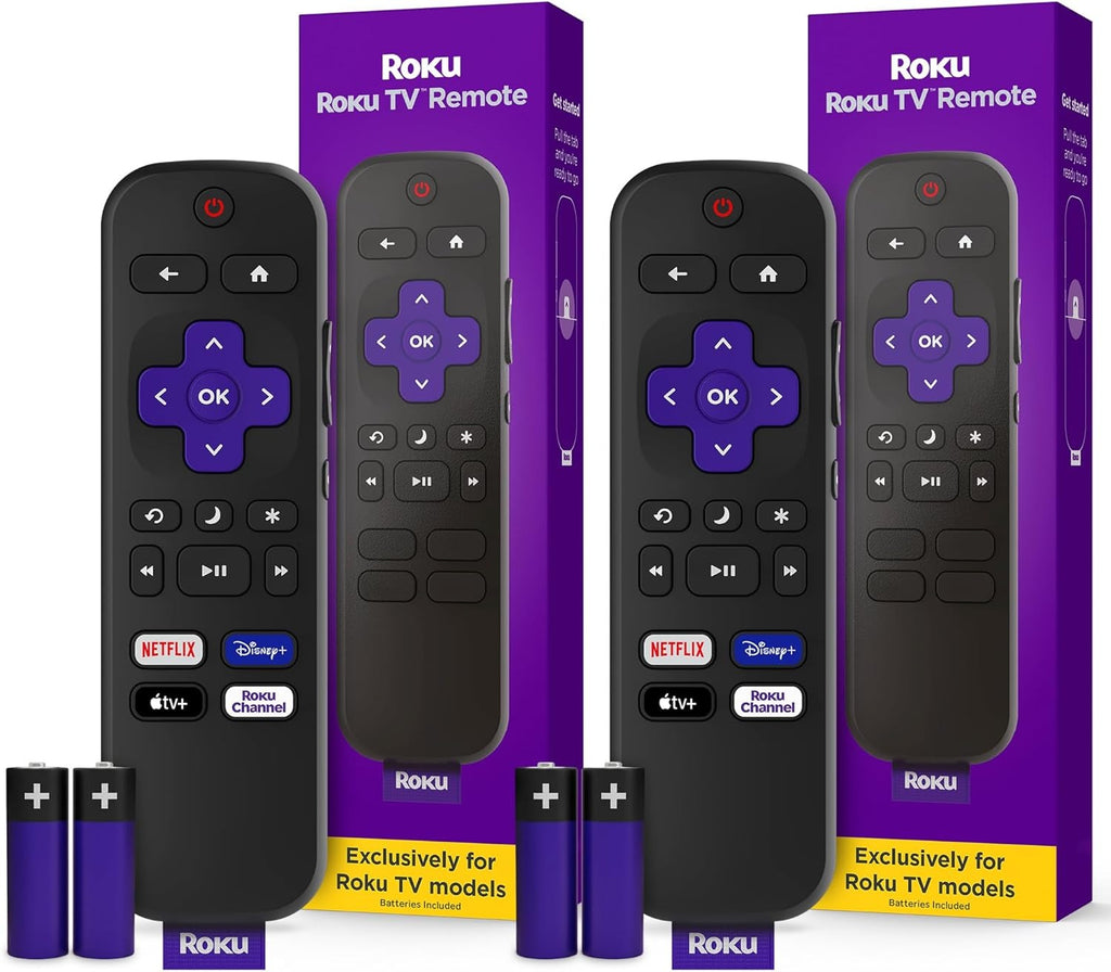 Roku TV Remote Control (Official Manufacturer Product) - Simple Setup, & Pre-Set App Shortcuts - Replacement Remote Compatible with RokuTV Models ONLY (Not Roku Players)(Pack of 2)