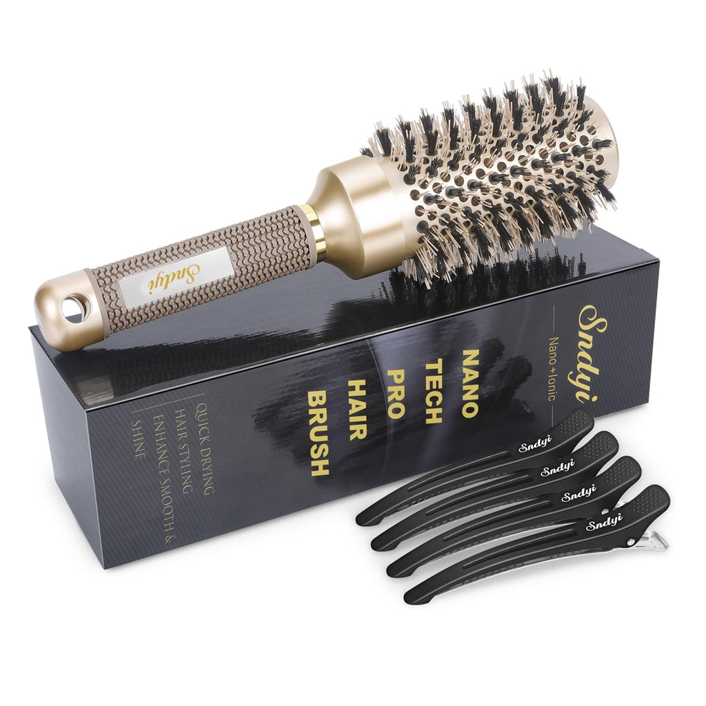 Round Brush for Blow Drying, Nano Thermal Ceramic & Ionic Tech Hair Brush with Boar Bristles, Professional Round Barrel