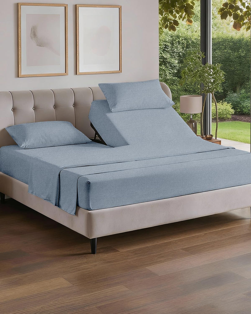 Flex Top Split Head King 4 Piece Sheet Set - Ultra-Soft - Heathered Blue