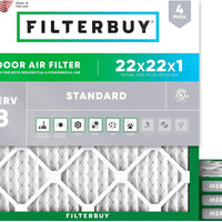 Filterbuy 22x22x1 Air Filter MERV 8 Dust & Allergy Defense (4-Pack)