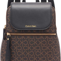 Calvin Klein Women's Elaine Signature Flap Backpack, Brown, OS