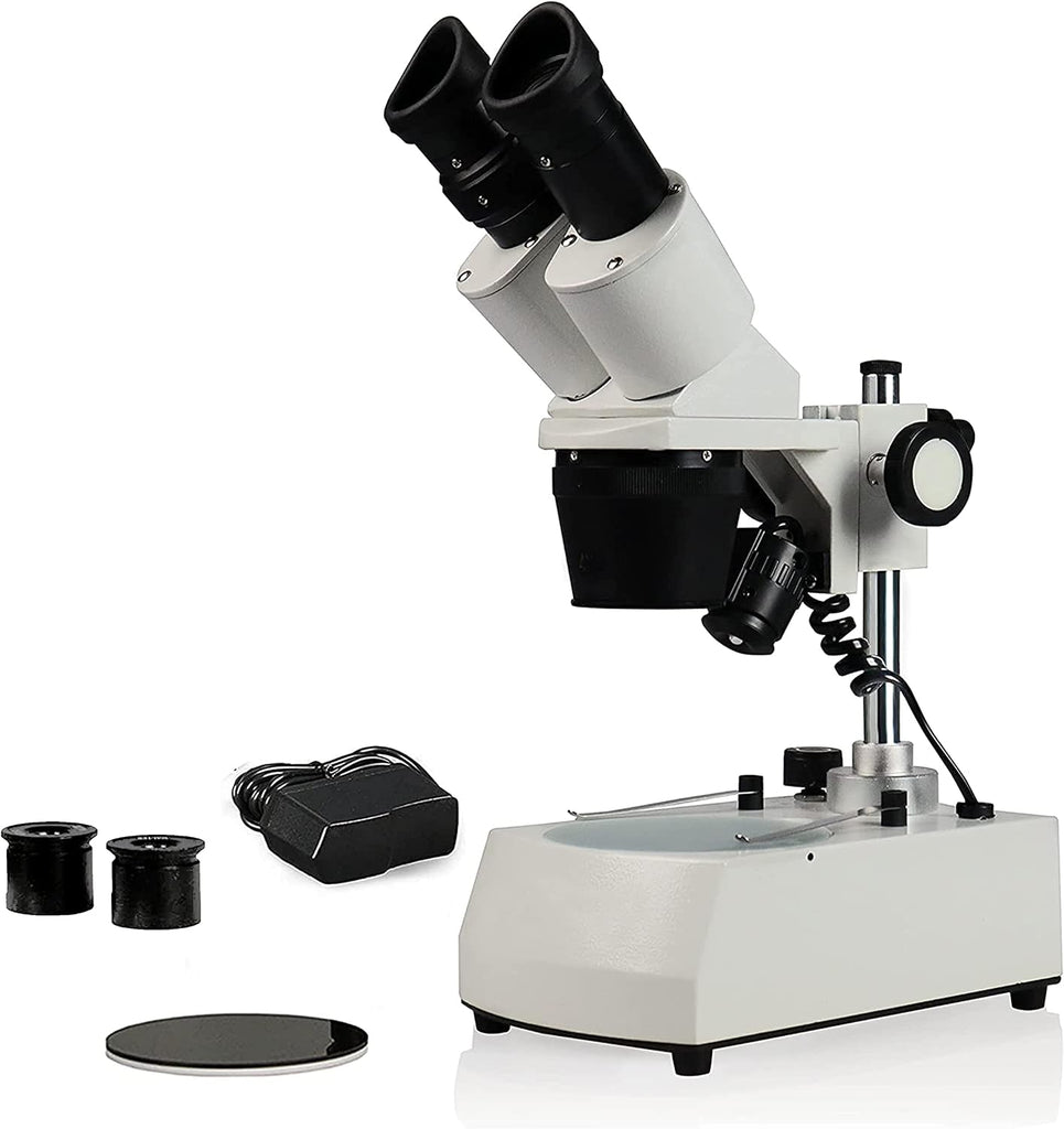 PARCO PST-123-10L-ES2 Binocular Stereo Microscope, WF10x and WF20x Eyepieces, 1x, 2X and 3X Objectives, 10x, 20x, 30x, 4