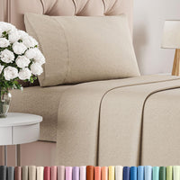 Twin Size 3 Piece Sheet Set - Breathable & Cooling Sheets - Heathered Beige
